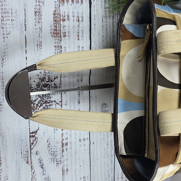 VINTAGE COACH #10113 HAMPTON TOTE BAG SCARF PRINT TAN BLUE BROWN SIGNATURE PURSE - Picture 6 of 17